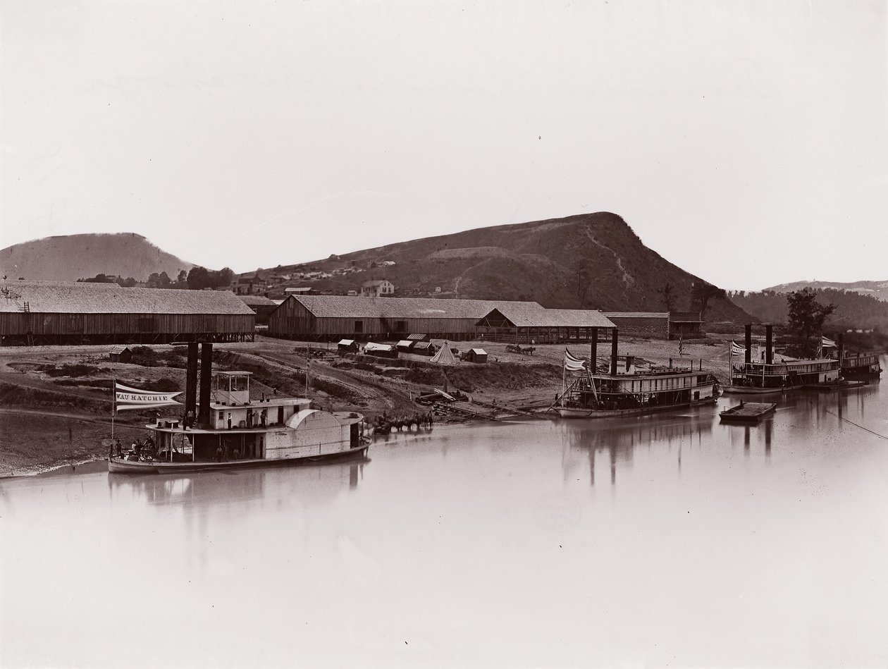 Tennessee River bij Chattanooga en Lookout Mountain Spur, ca. 1864 door George N. Barnard