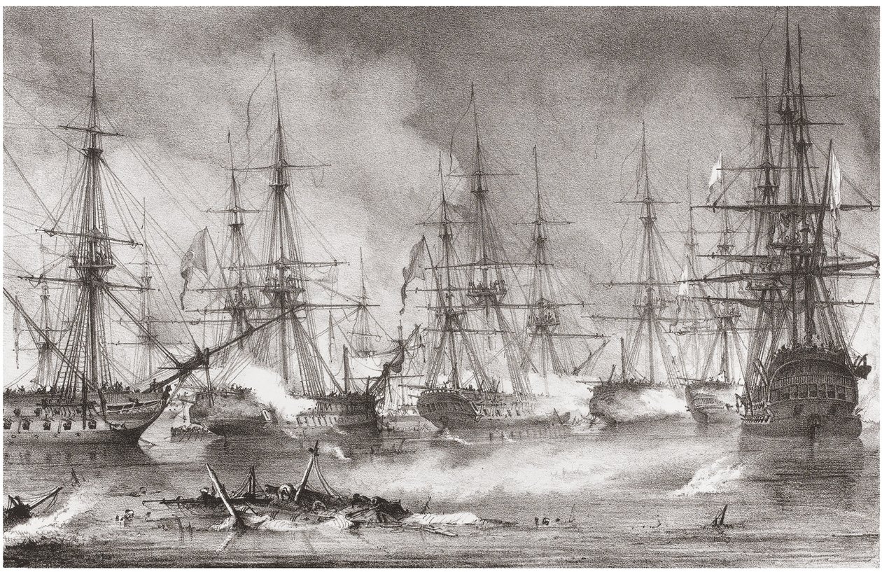 De Zeeslag bij Navarino op 20 oktober 1827, 1828 door George Philip Reinagle