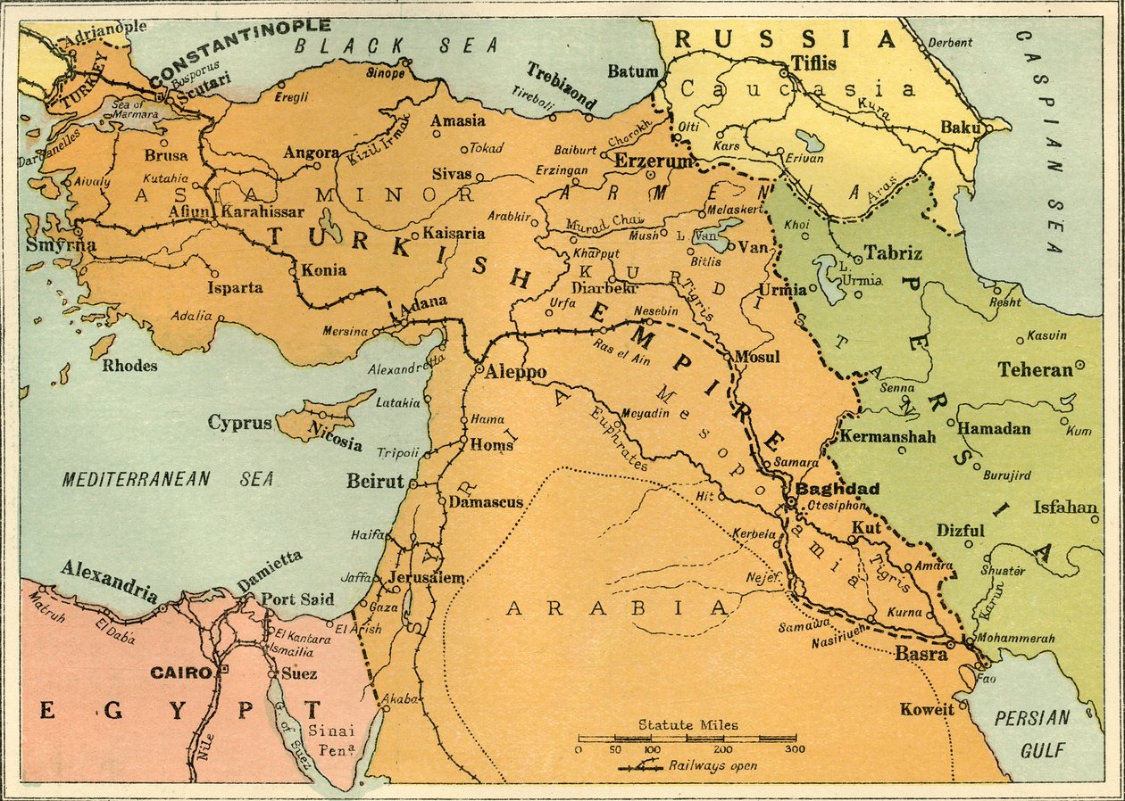 Kaart ter illustratie van de Mesopotamische expeditie, 1919 door George Philip and Son Ltd