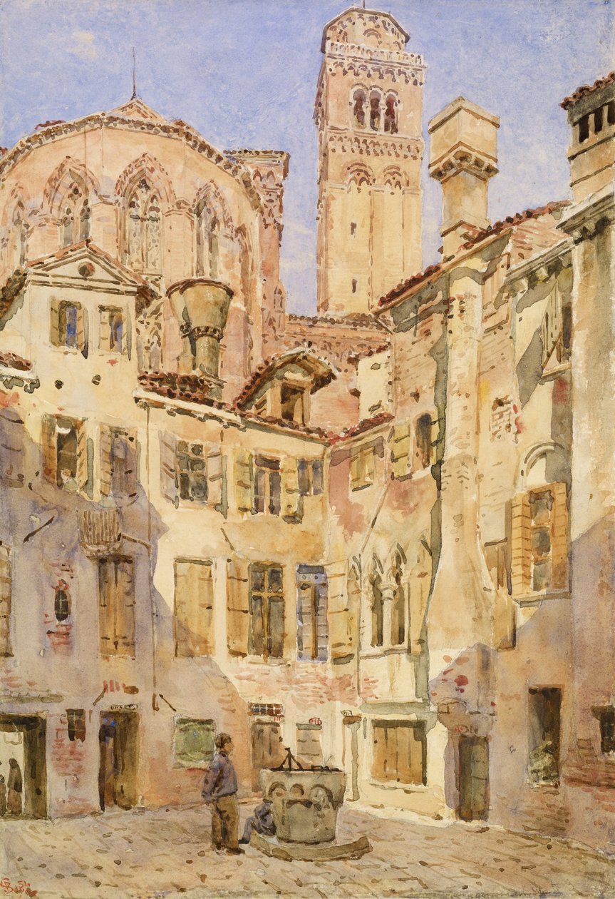 De kerk van de Frari, Venetië, vanaf de Campiello San Rocco, 1854 door George Price Boyce
