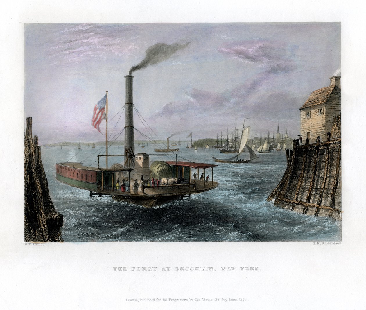De veerboot in Brooklyn, New York, VS, 1838 door George Richardson