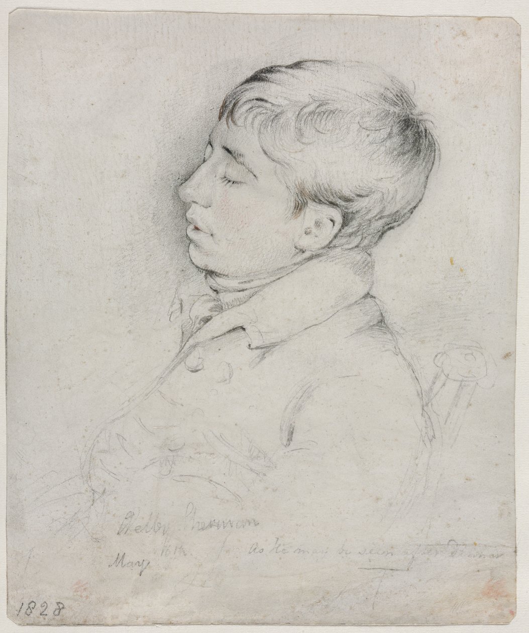 Een portret van Welby Sherman slapend in een stoel door George Richmond
