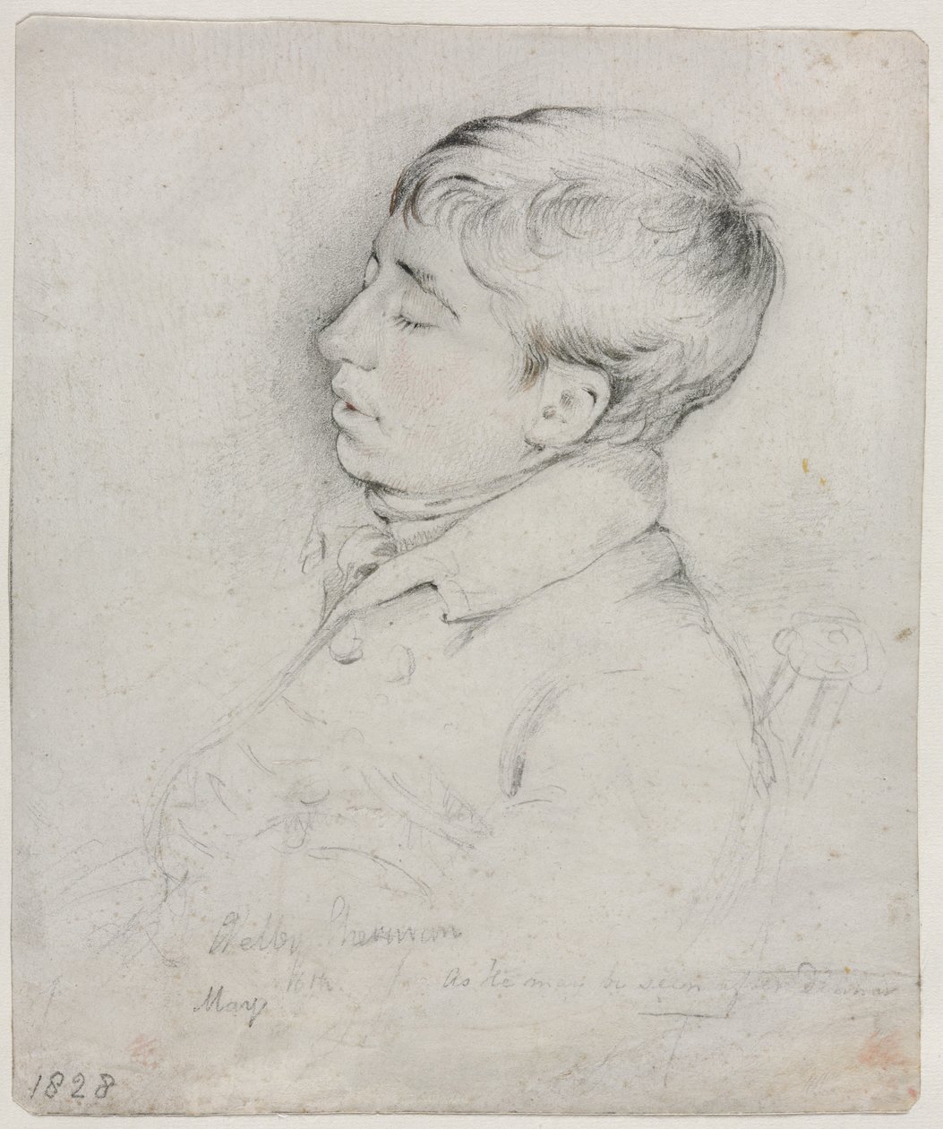 Een portret van Welby Sherman slapend in een stoel, 1828 door George Richmond