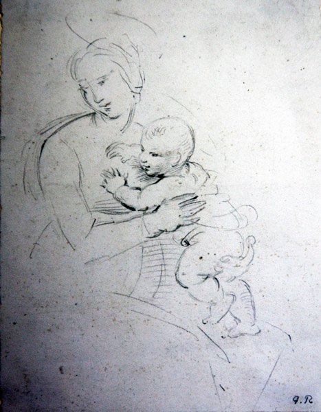 Een moeder en haar kind - studie voor de Ouden door George Richmond
