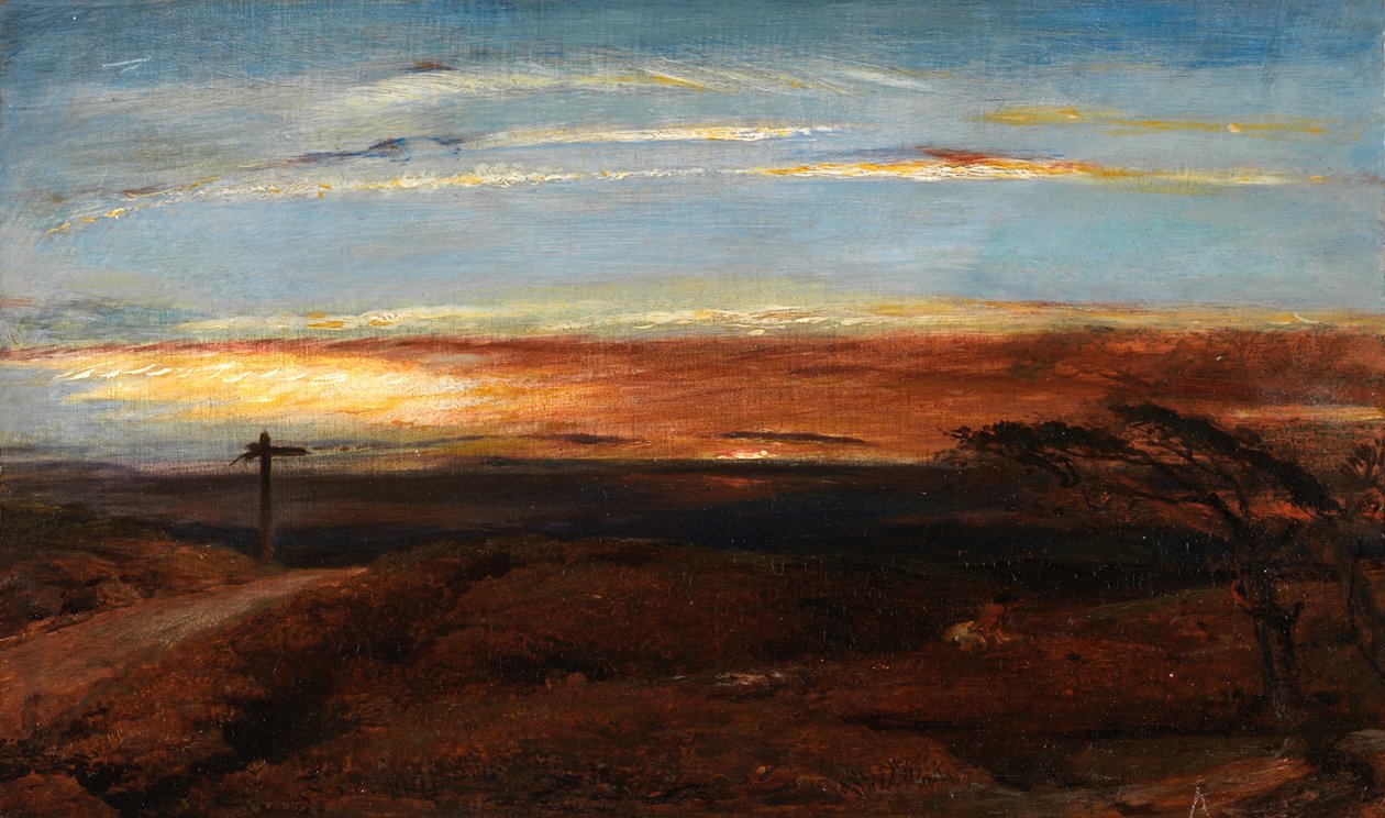 Landschap bij zonsondergang door George Richmond