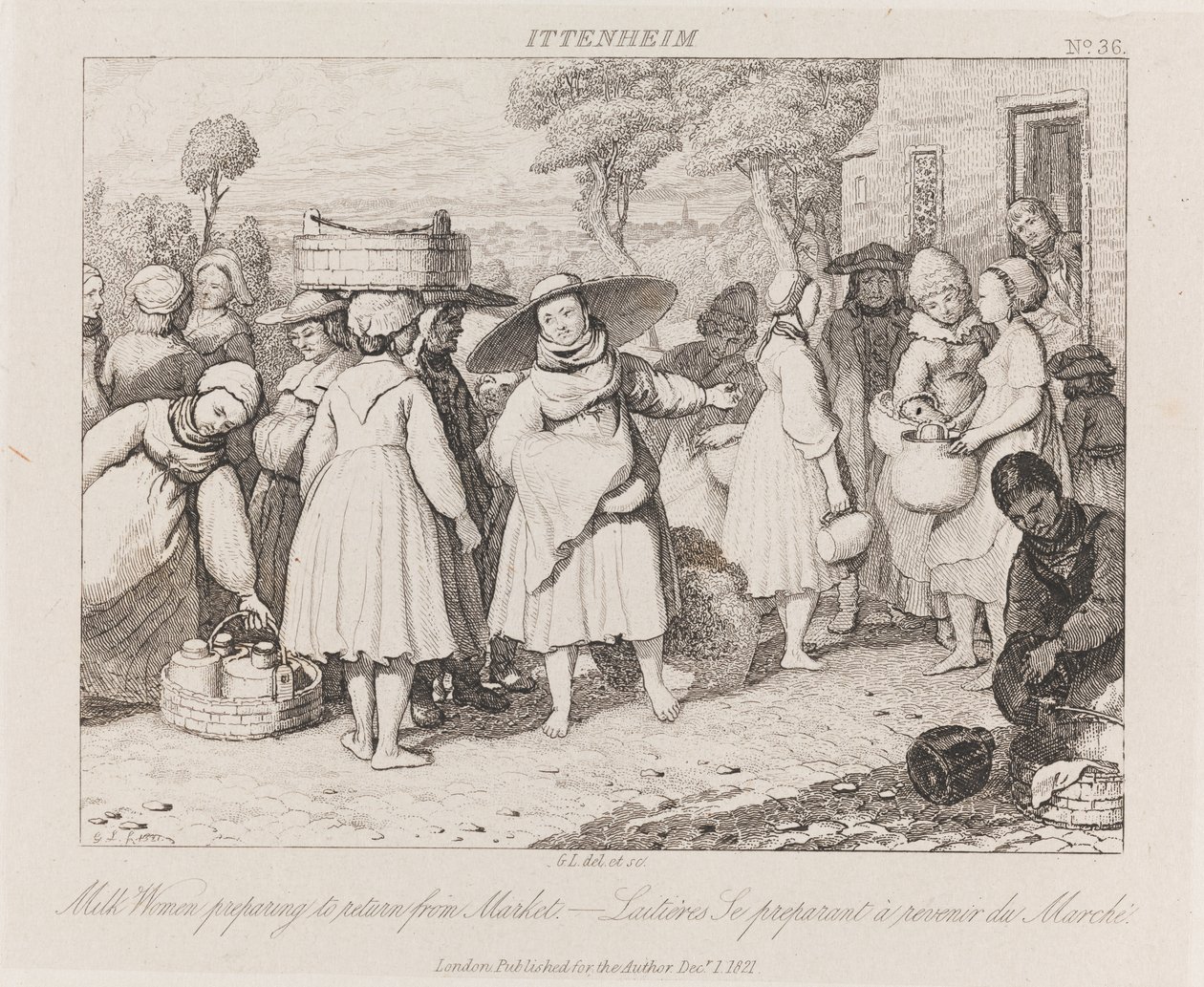 Melkvrouwen, Ittenheim, ca. 1821 (ets) door George Robert Lewis