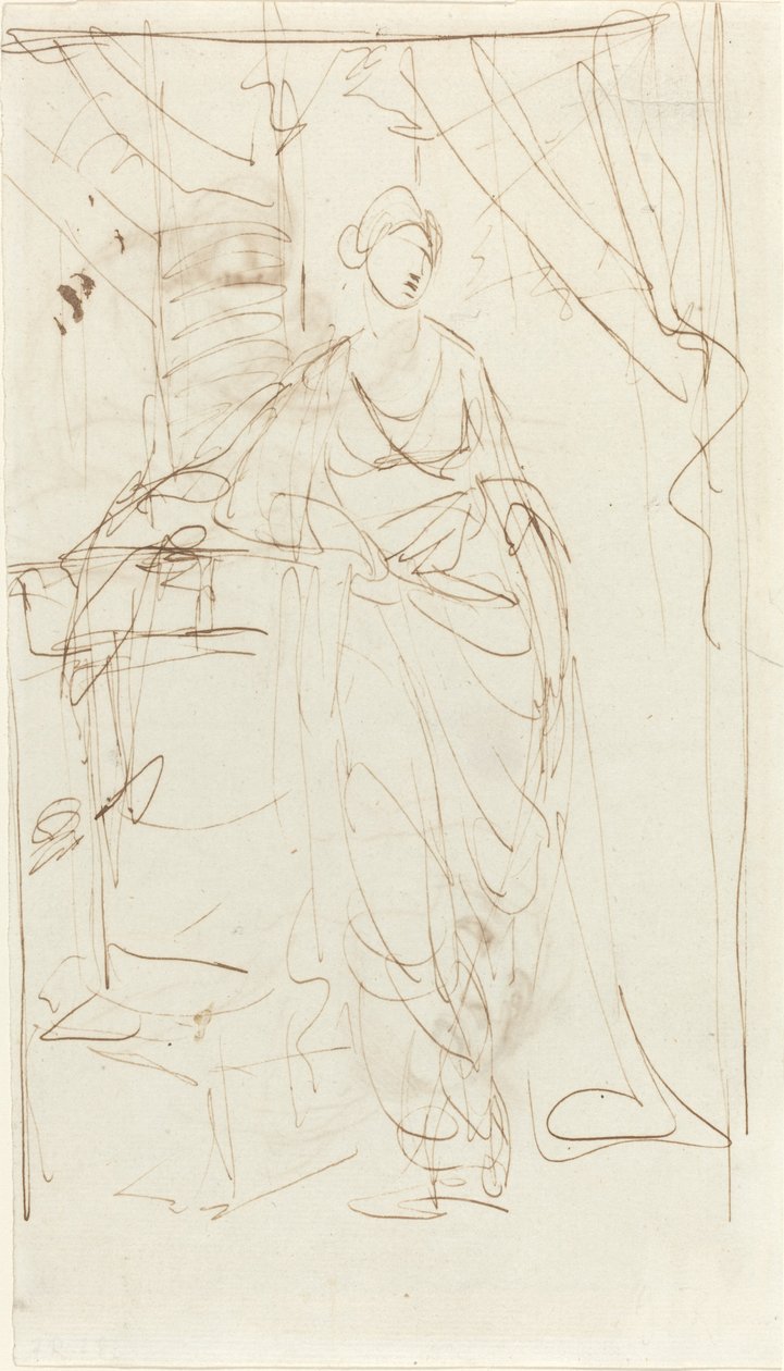 Een Elegante Dame in Klassieke Kleding [recto] door George Romney