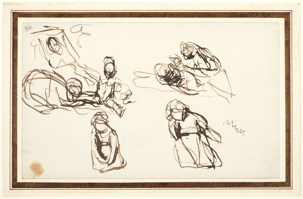 Kinderen zittend op de grond, mogelijk studies voor *Infant Shakespeare* met *Tragedy* en *Comedy* door George Romney