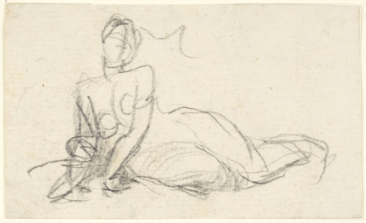 Vrouwenfiguur, zittend op de grond door George Romney