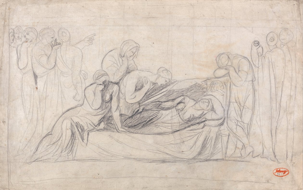 Figuren Treuren bij het Bier van een Vrouw door George Romney