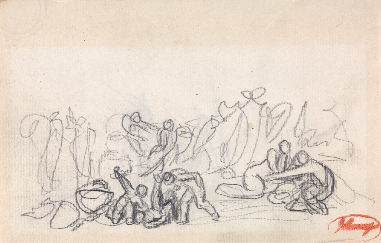 Groep figuren, mogelijk spelende vrouwen en kinderen door George Romney