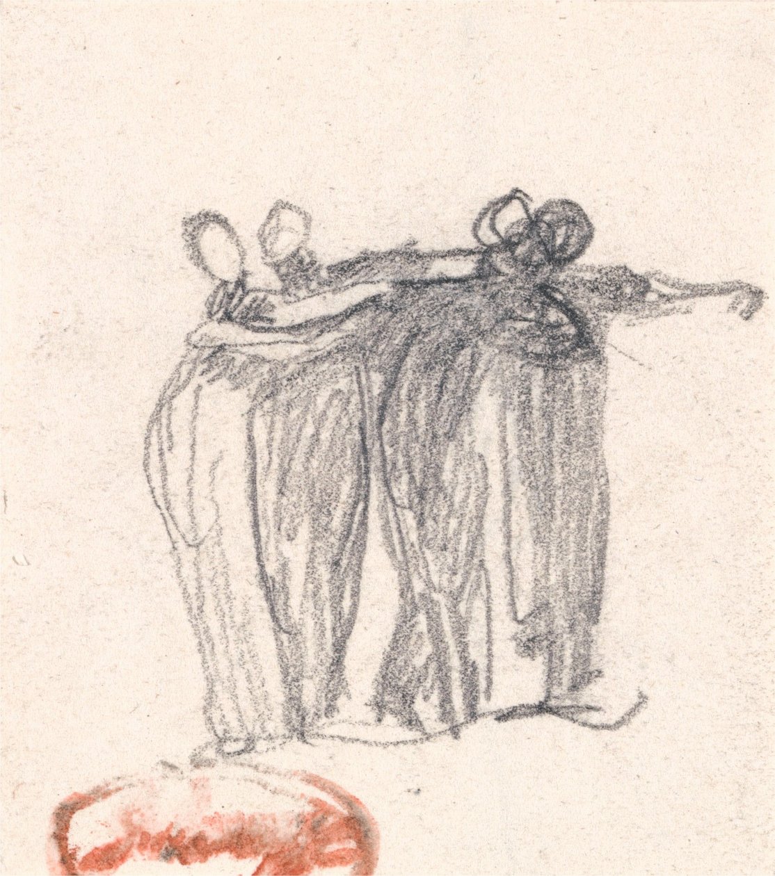 Een groep van vier vrouwen die elkaar omhelzen door George Romney