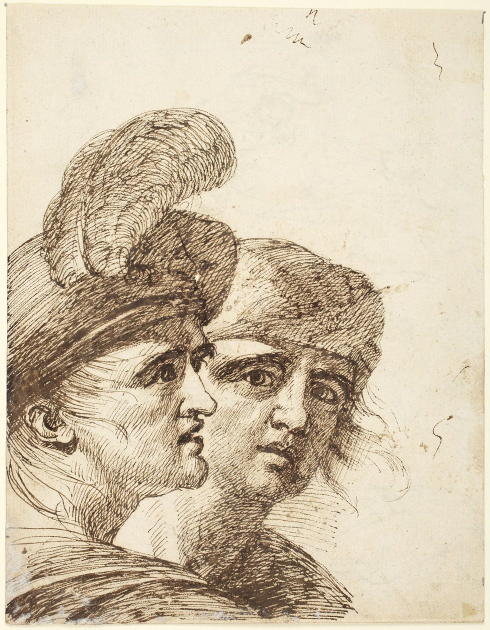 De hoofden van twee mannen  (achterzijde: Studie voor De beschuldiging van Susanna) door George Romney