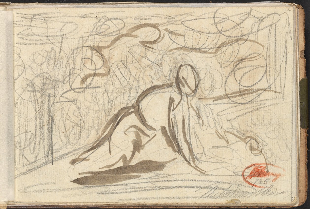 Knielende figuur, omringd door andere figuren door George Romney