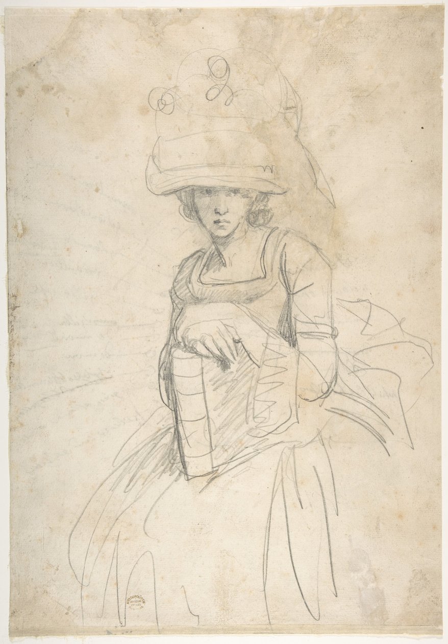 Vrouw met een boek (voorkant); Schema voor het aanbrengen van kleuren op een palet (achterkant) door George Romney