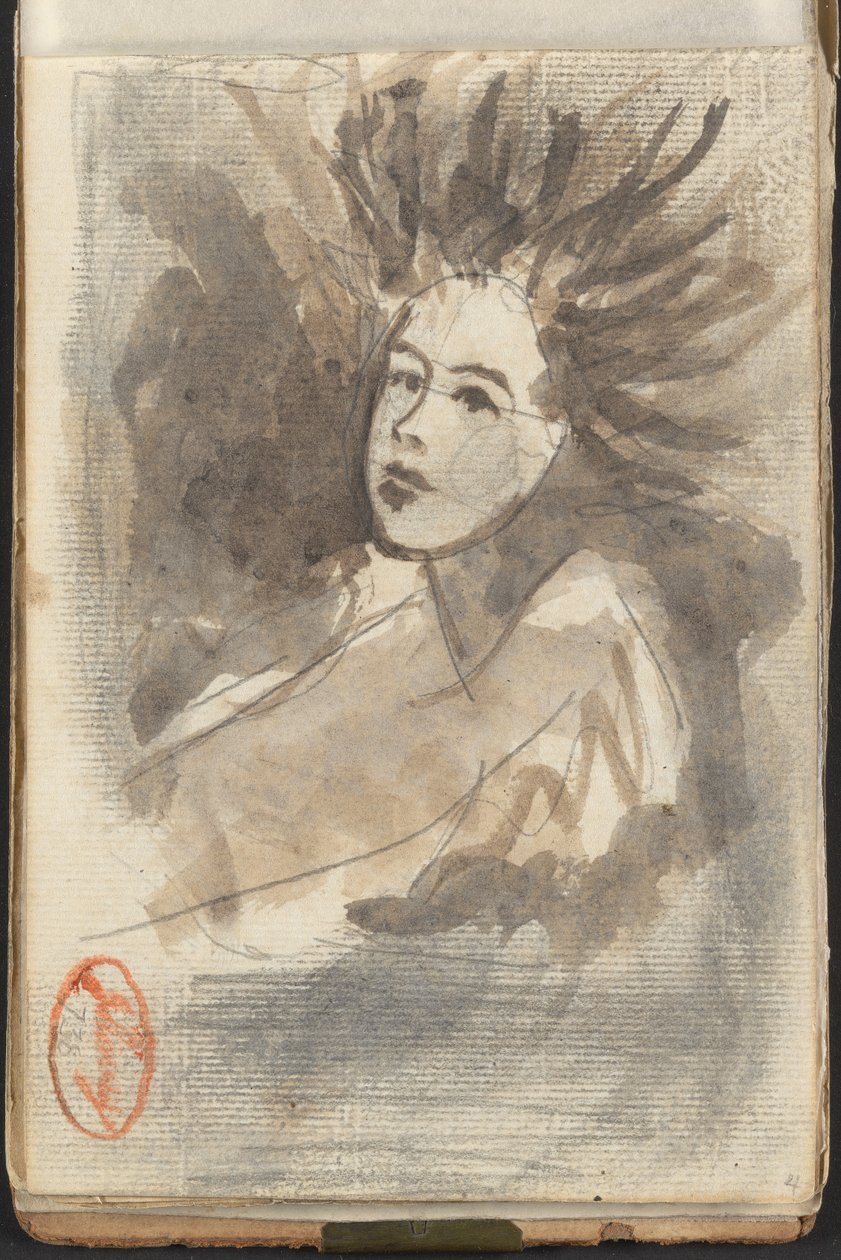 Dame met wapperend haar door George Romney