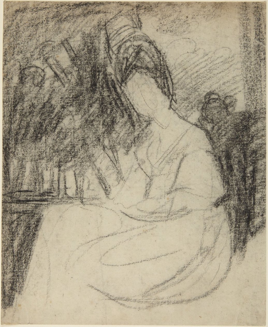 Portretstudie van een zittende vrouw door George Romney