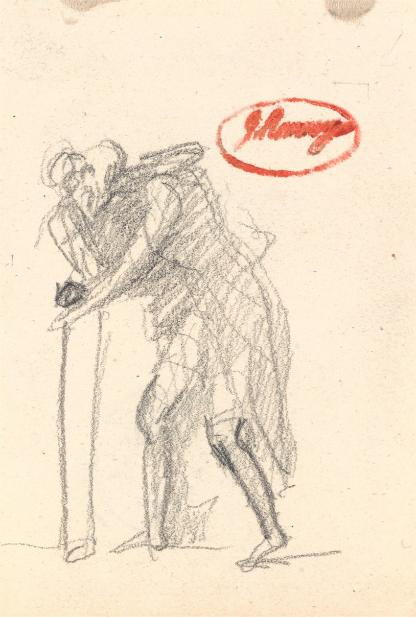 Mogelijk een gebogen figuur met een stok uit „Old Age“ door George Romney