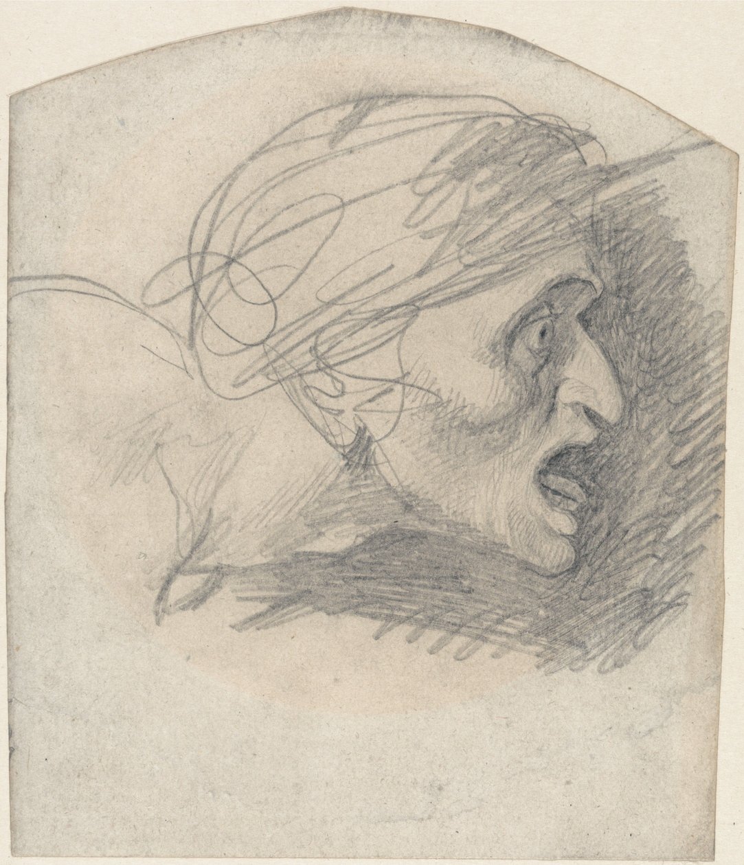 Profiel van een grotesk hoofd, naar rechts gekeerd door George Romney