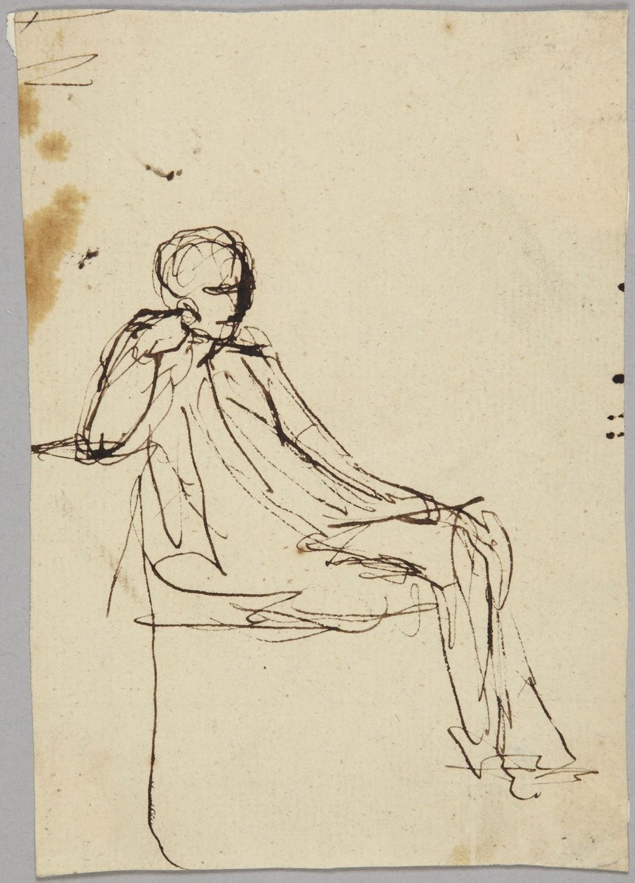 Zittende mannelijke figuur, portretstudie door George Romney