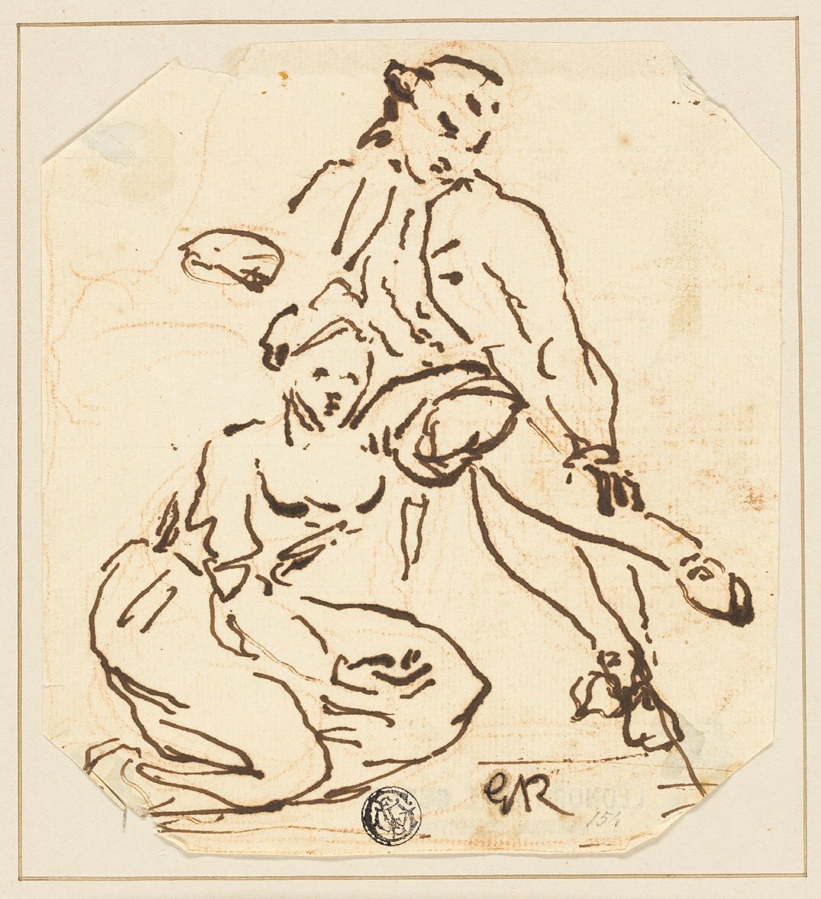 Zittende man en vrouw door George Romney