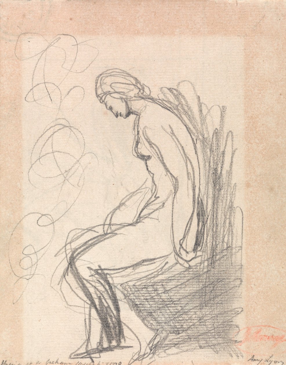 Zittende naakte vrouw door George Romney
