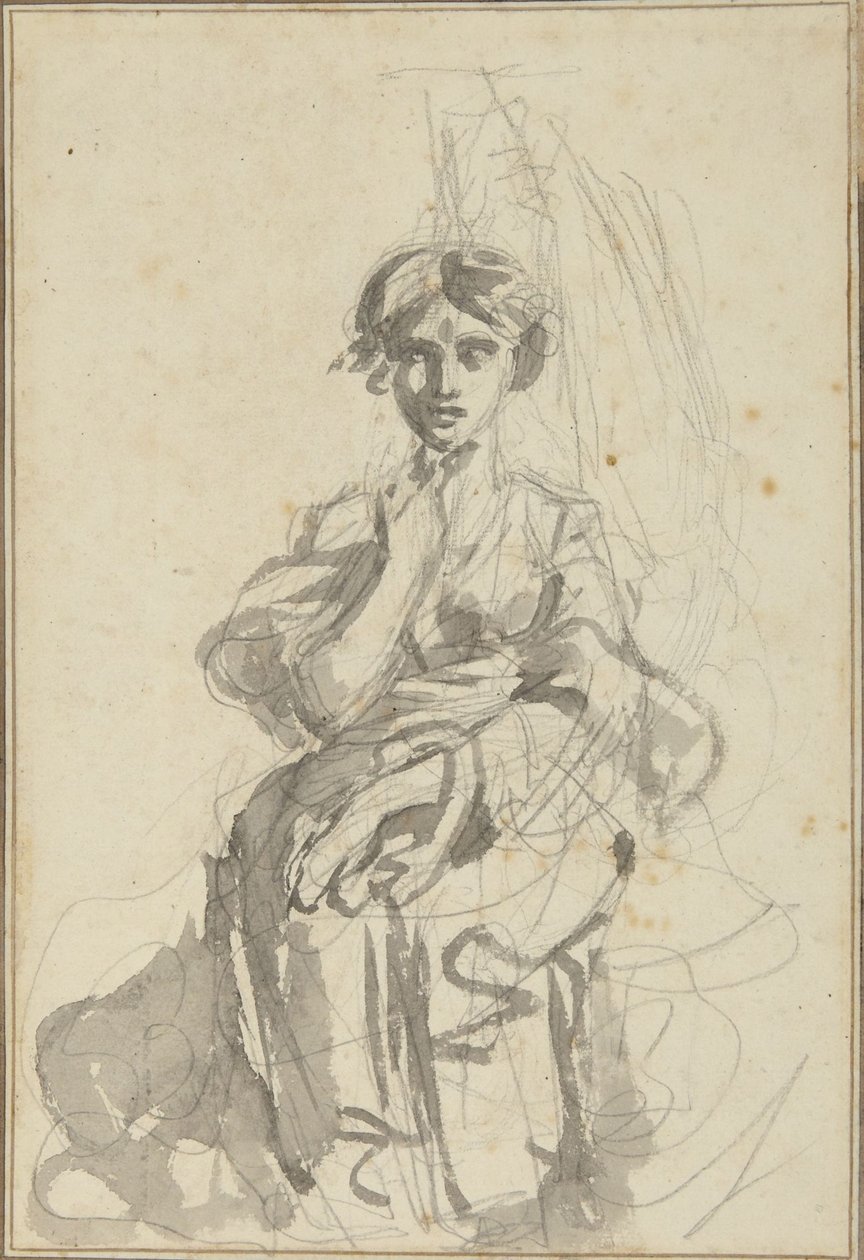 Zittende vrouwenfiguur door George Romney