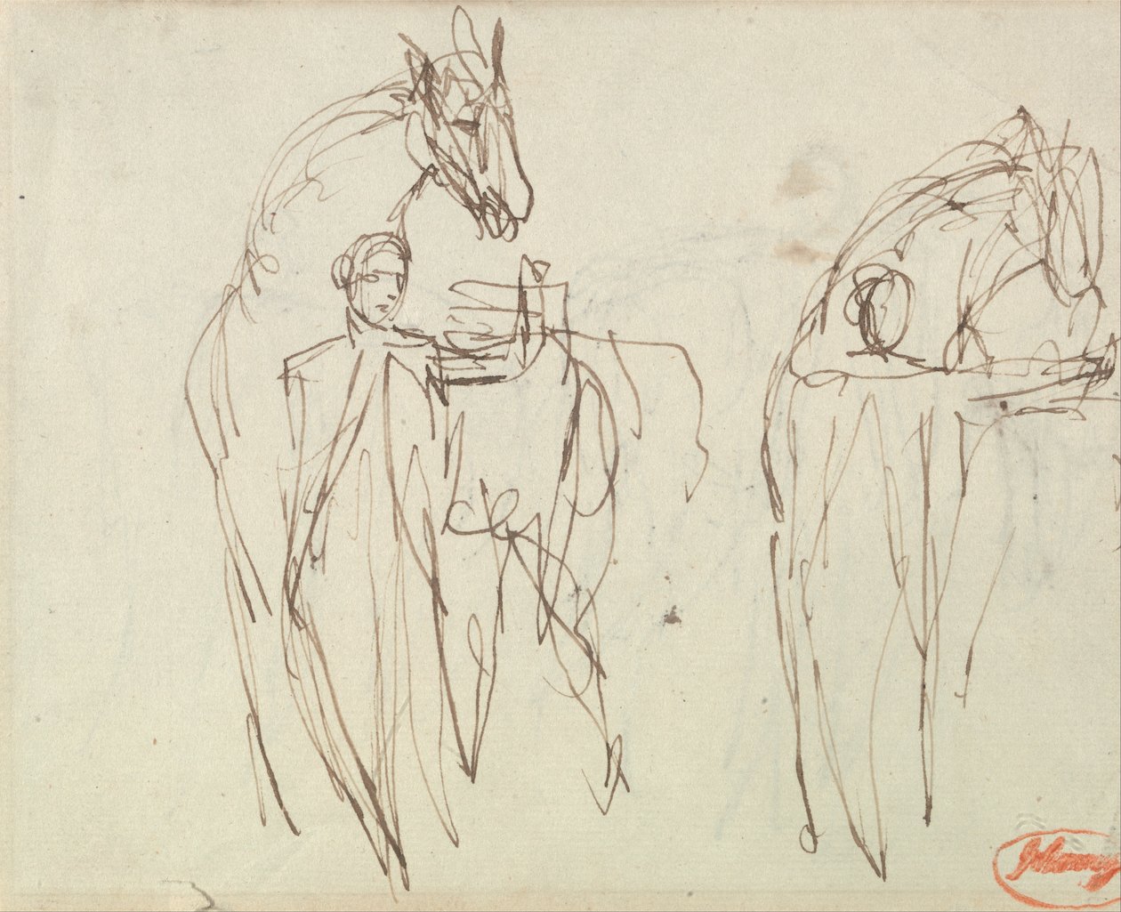 Schetsen voor een man met een paard door George Romney