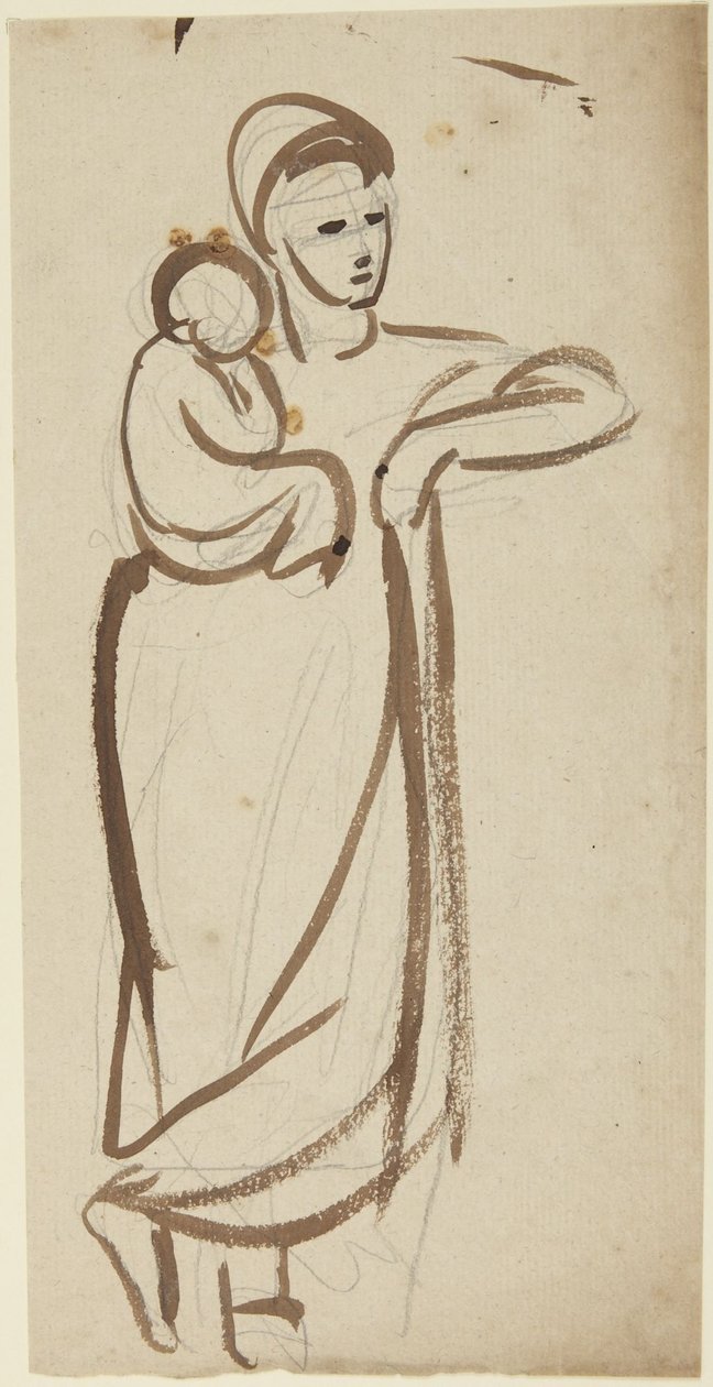 Staande vrouwenfiguur met een kind in haar armen door George Romney