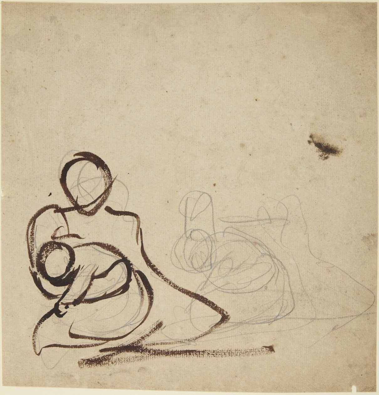 Studies van een zittende vrouw met een kind in haar armen door George Romney