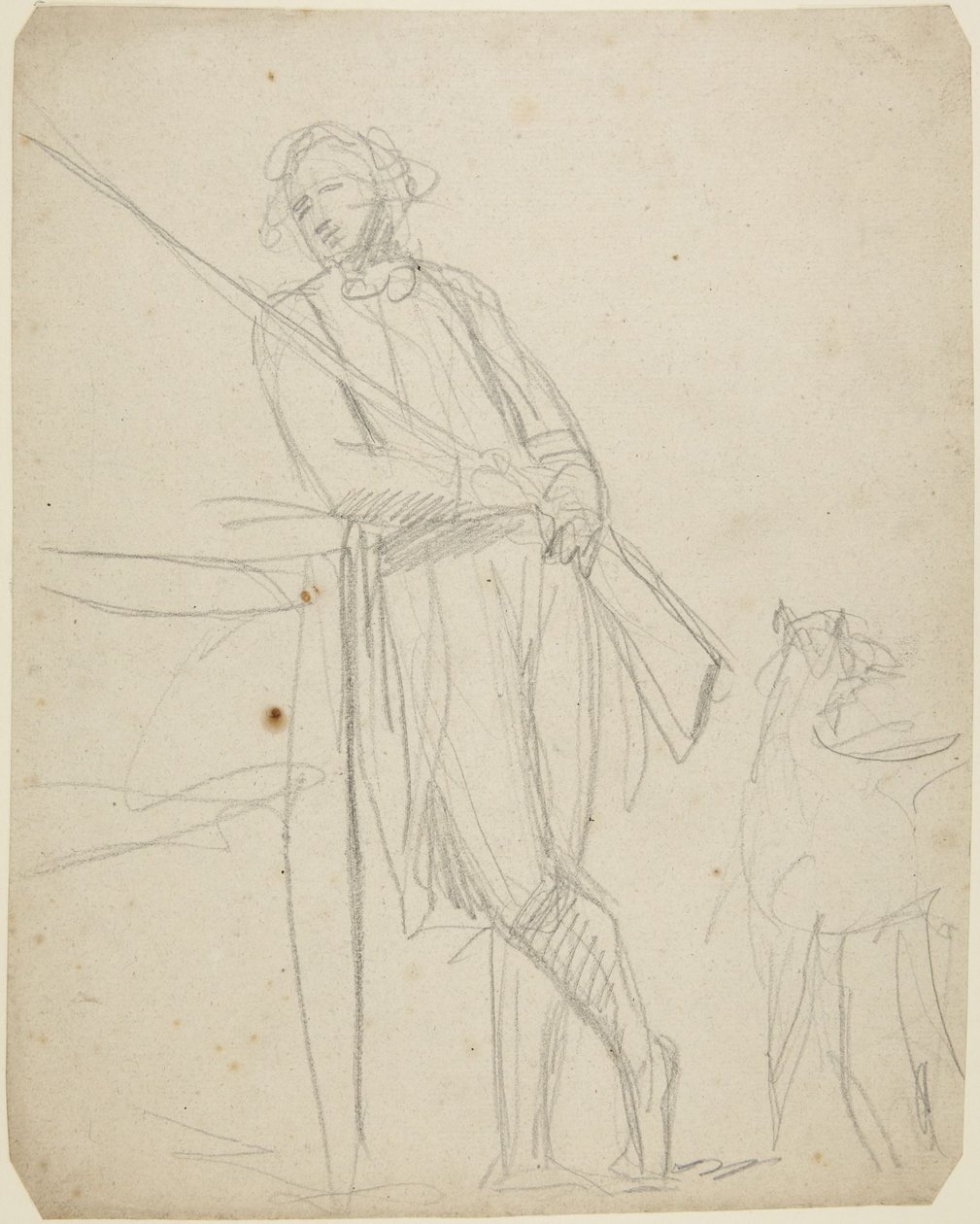 Studie voor een portret ten volle van een man met een pistool in zijn hand door George Romney