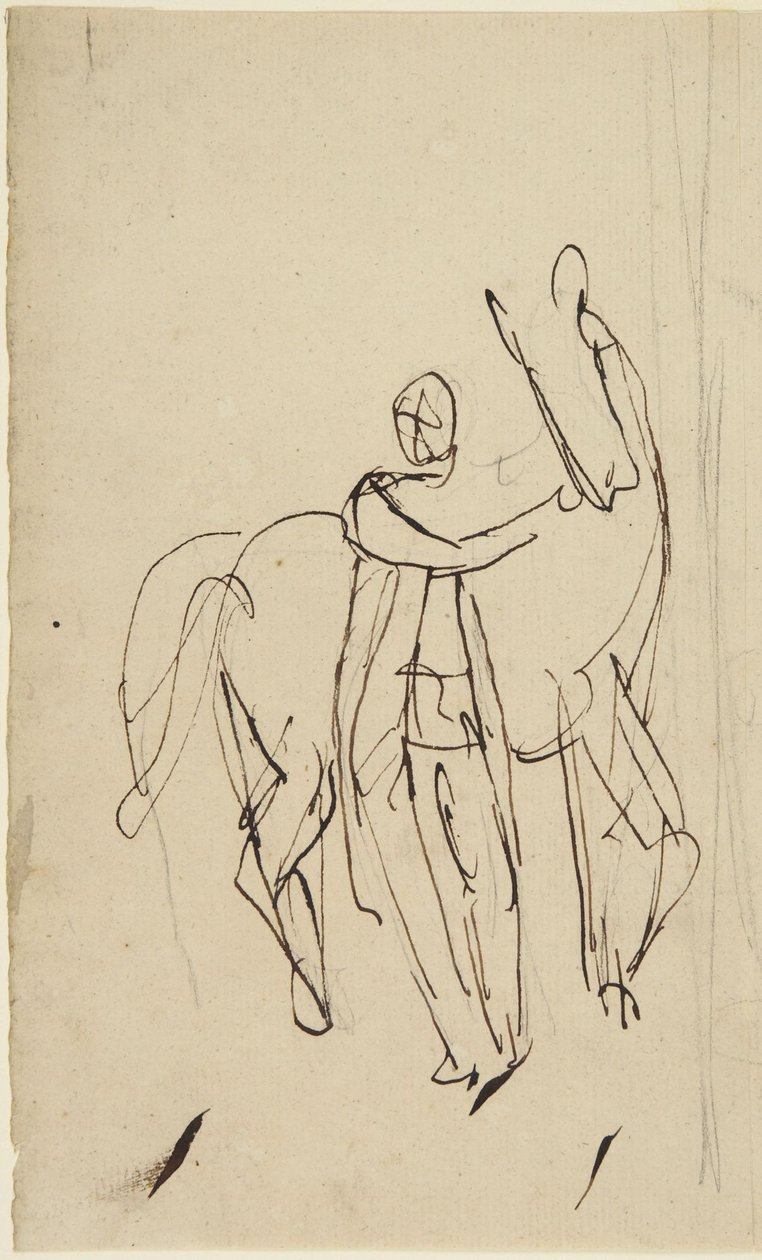 Studie voor een portret van een staande man met een paard door George Romney