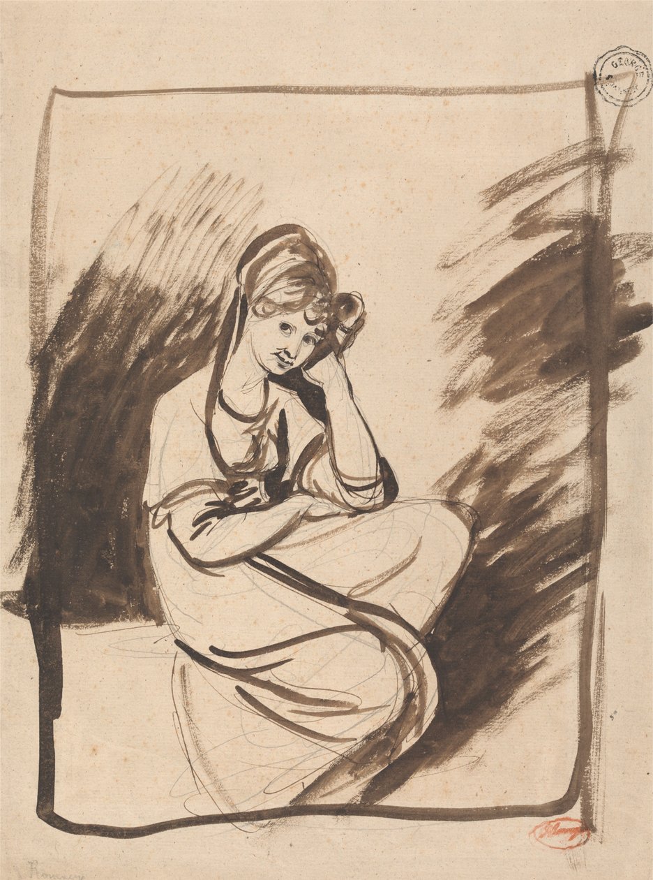 Studie voor het portret van een dame, mogelijk Elizabeth, gravin van Derby door George Romney