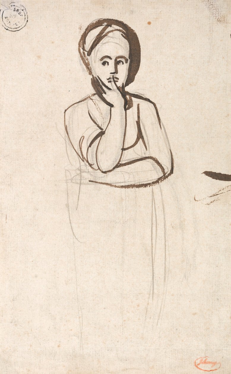 Studie van een peinzende vrouw door George Romney