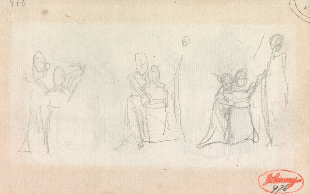 Drie studies voor een portret van een vrouw met twee kinderen door George Romney