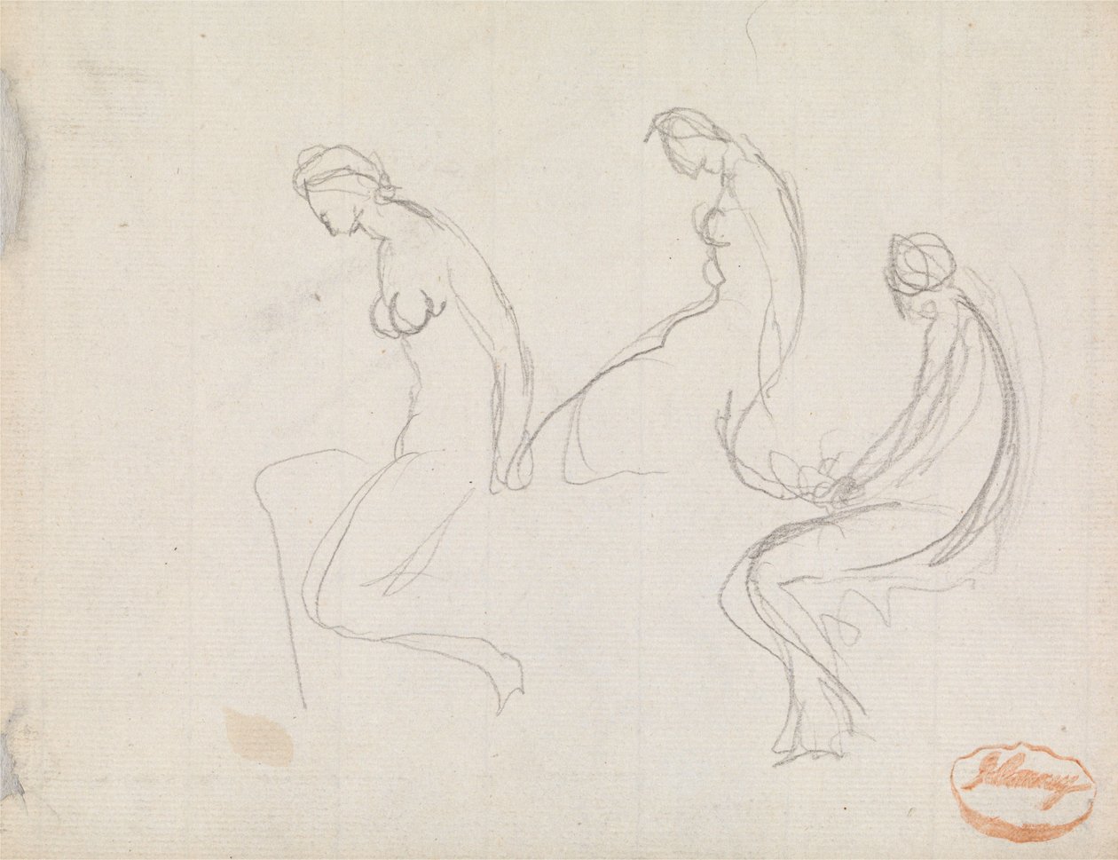 Drie studies van een zittende vrouw door George Romney