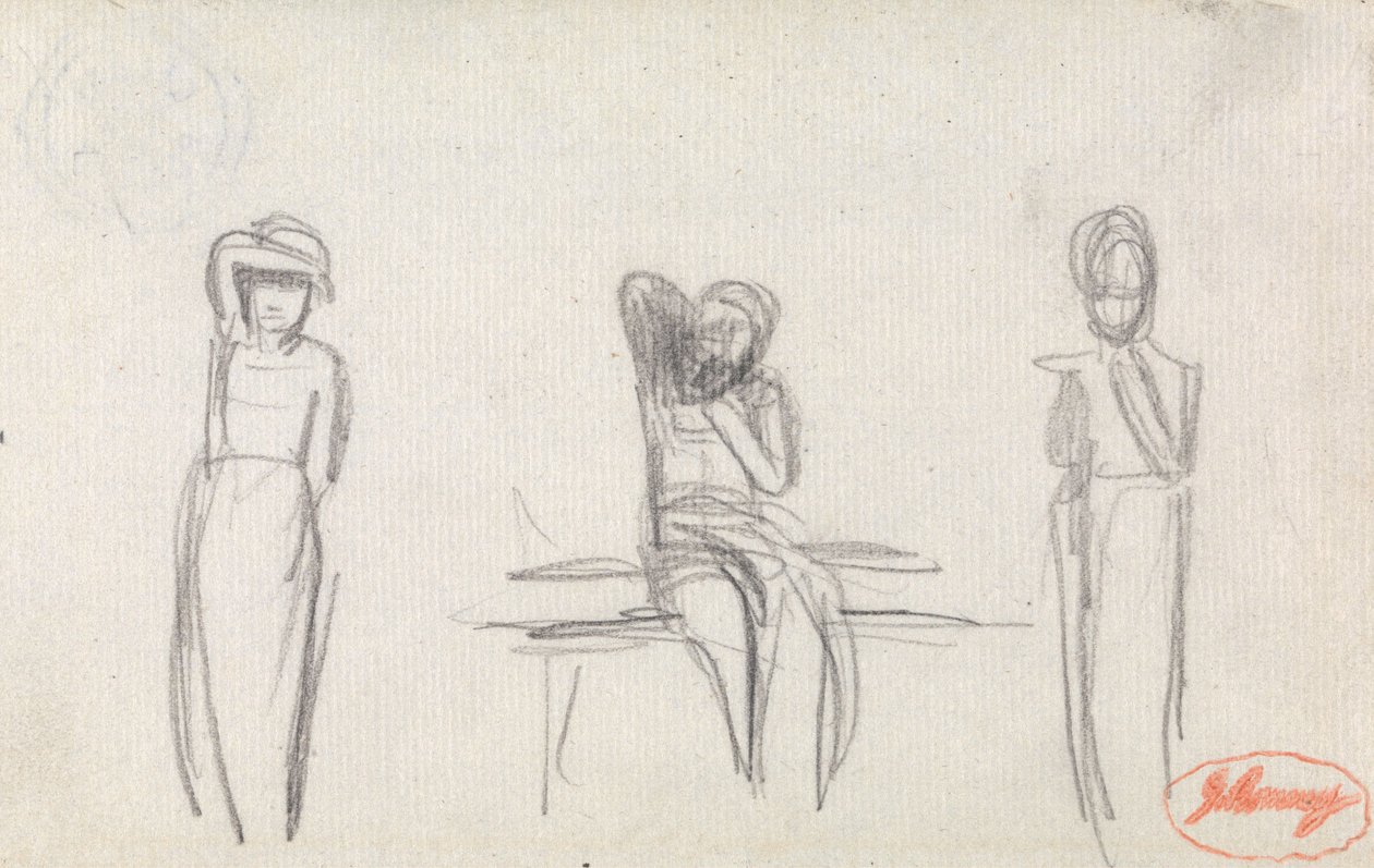 Drie studies van een jong meisje door George Romney