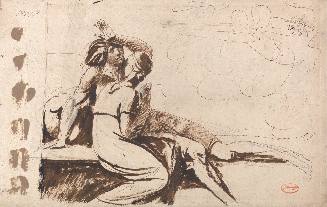 Twee geliefden (Man ontwaakt uit een droom) door George Romney