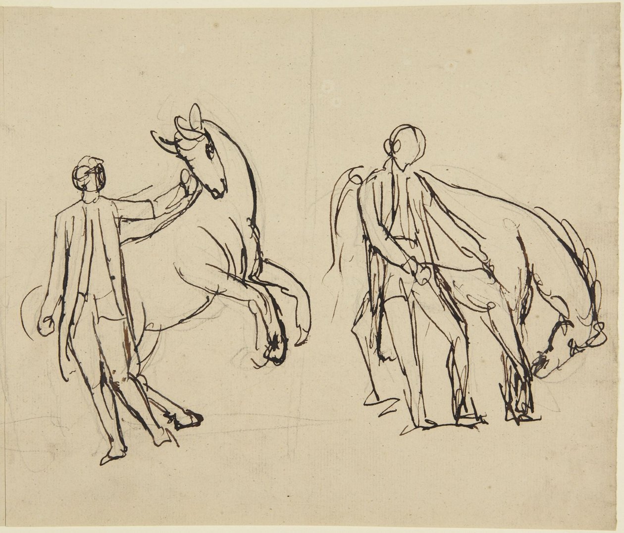 Twee studies voor een portret van een man met een paard door George Romney