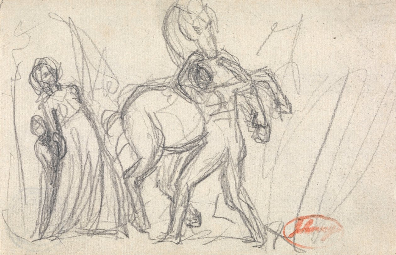 Ongeïdentificeerd onderwerp: Vrouw, kind, man en paard door George Romney