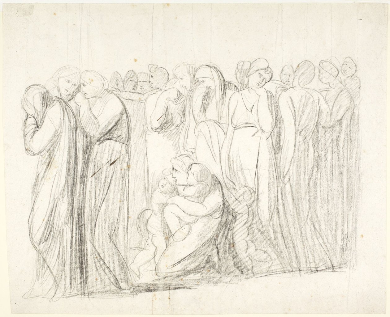Huilende vrouwen en kinderen: studie voor *De beschuldiging van Susanna*; Verso: figuurstudies door George Romney