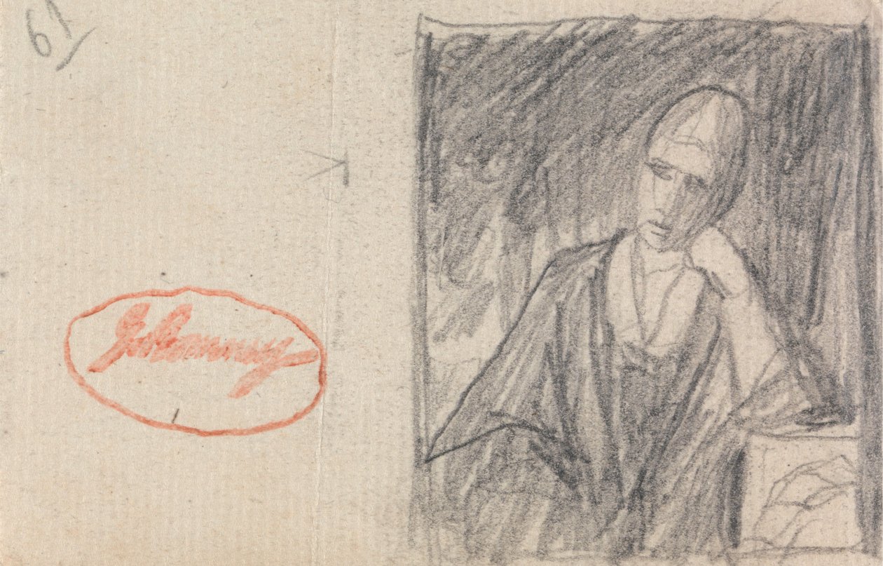 Vrouw die haar hoofd op een gebogen arm laat rusten door George Romney