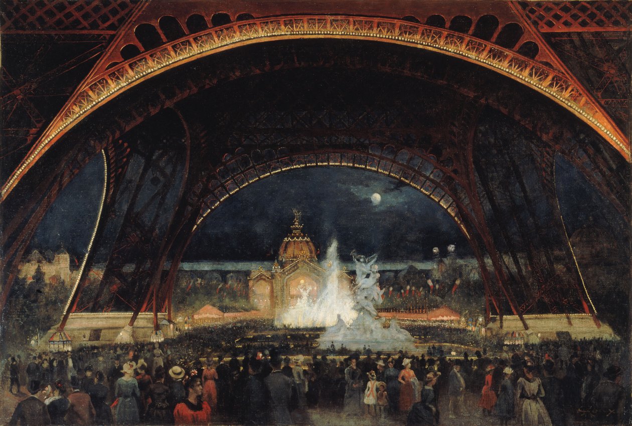 Nachtfeest op de Wereldtentoonstelling van 1889, onder de Eiffeltoren, ca. 1889 door George Roux