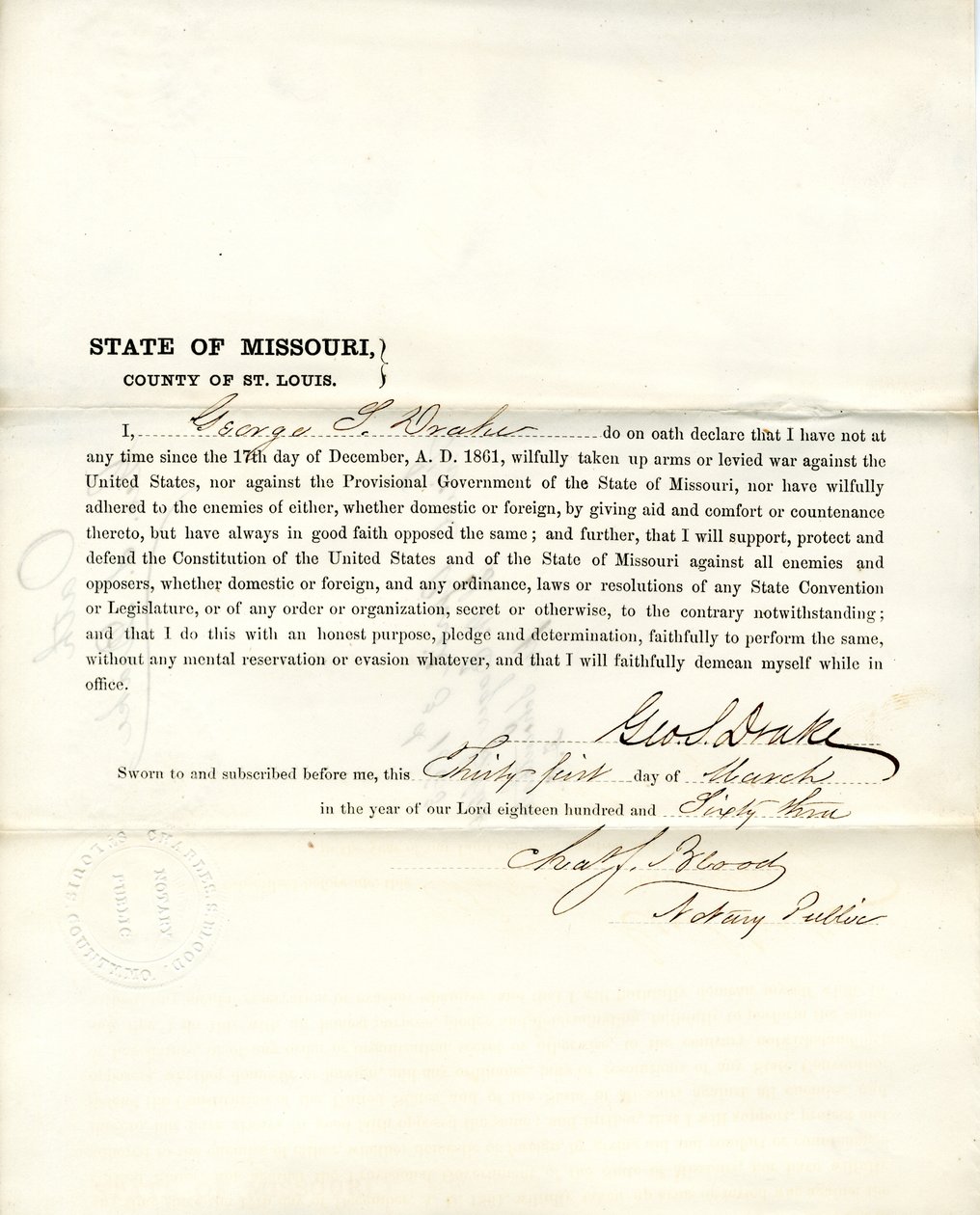 Loyaliteitseed van George S. Drake uit Missouri, County of St. Louis door George S. Drake