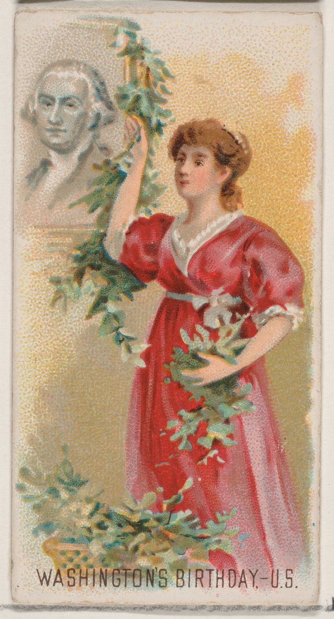 Verjaardag van George Washington, Verenigde Staten, uit de feestdagenset N80 voor Duke merk..., 1890 door George S. Harris and Sons