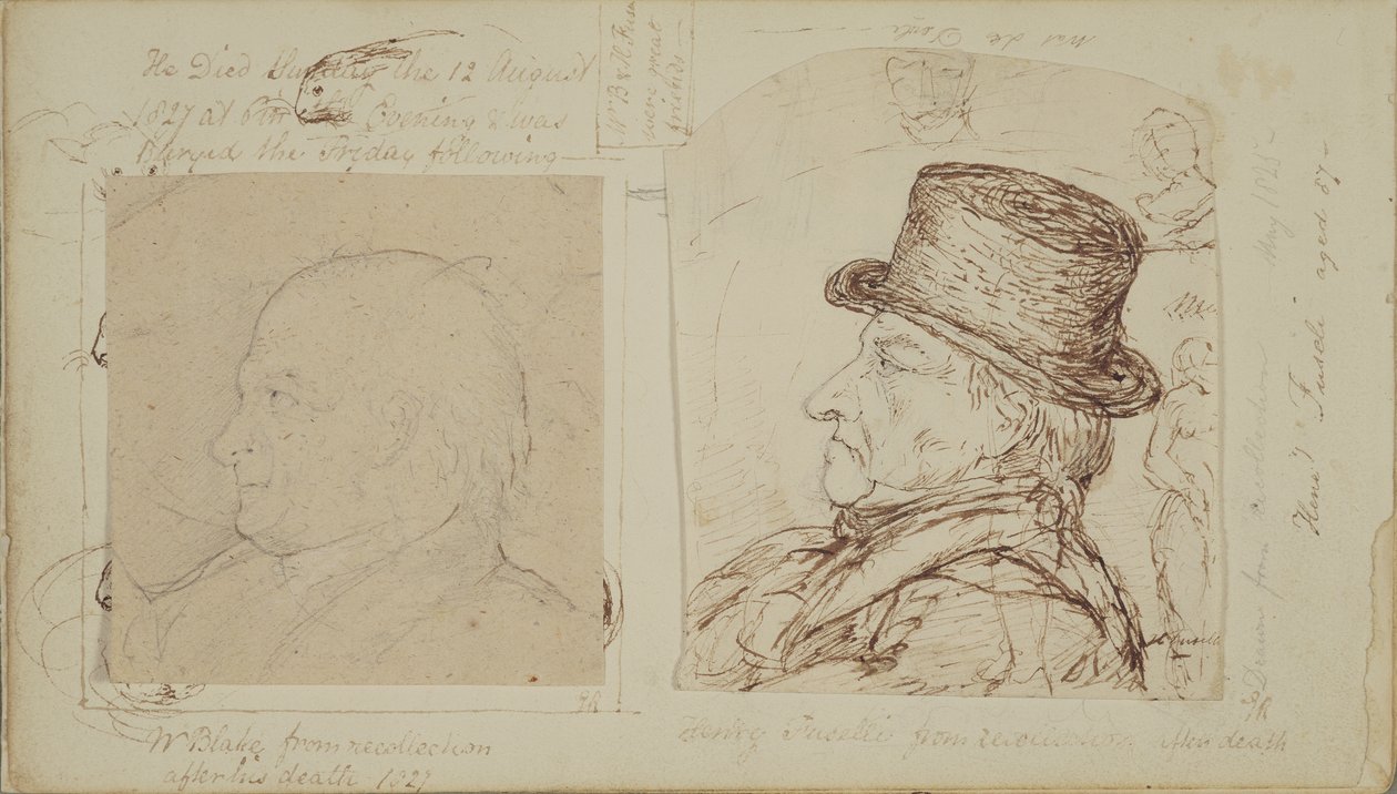 Studies van konijnen met superimposed portretten van William Blake en Henry Fuseli door George Samuel