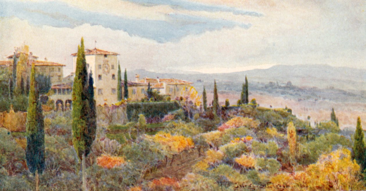 Een Toscaanse villa (kleurenlitho) door George Samuel Elgood