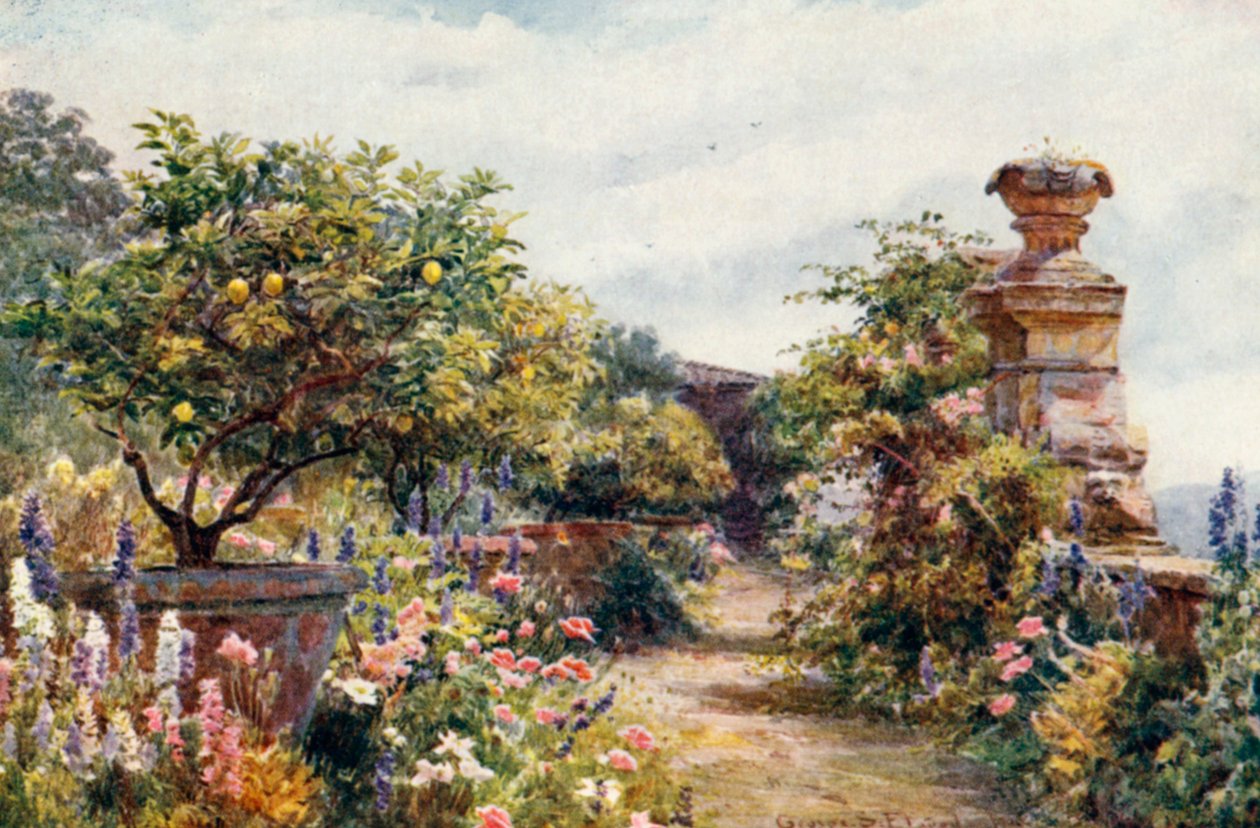 Onze Toscaanse tuin (kleurenlitho) door George Samuel Elgood