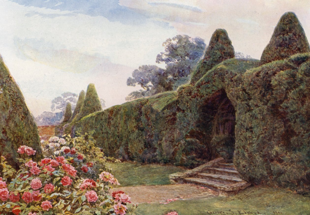 Taxusboog bij Brickwall, Sussex (kleurenlitho) door George Samuel Elgood