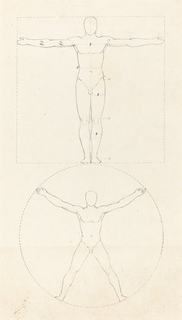 Cirkel en Vierkant van de Menselijke Figuur door George Scharf after John Flaxman